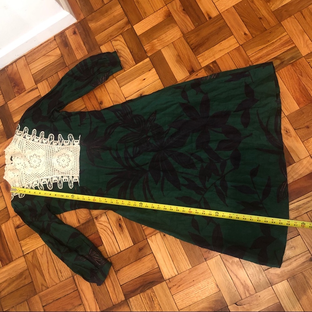 Zara Long Sleeve Leaf Print Crochet Linen Dress - Picture 6 of 9